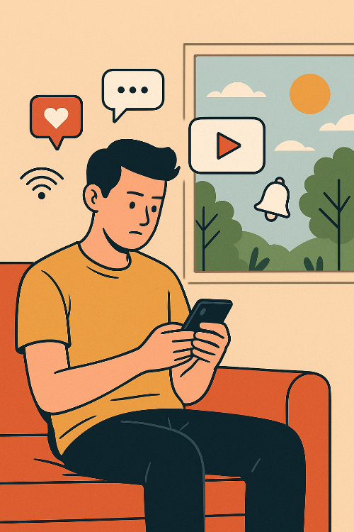 기술 중독이 정신 건강에 미치는 영향에 대한 일러스트 이미지