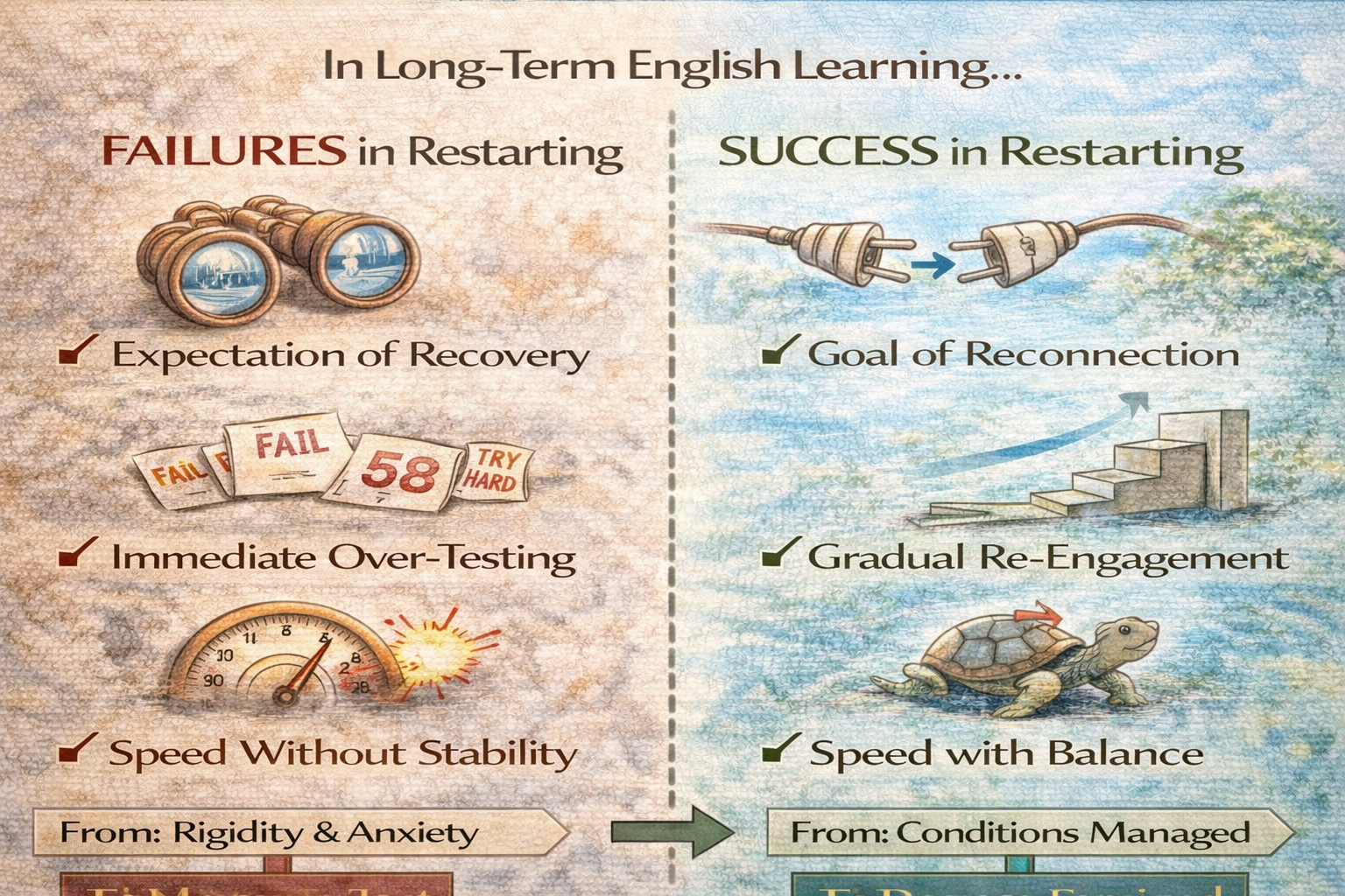 왜 장기 학습에서 ‘다시 시작하기’는 특별한 기술이 되는가