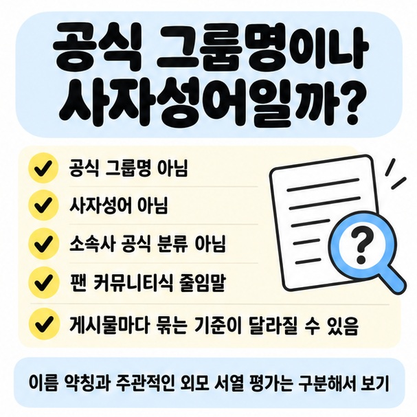 장카설유와 지초채옐이 공식 그룹명이 아닌 비공식 약칭임을 설명한 이미지