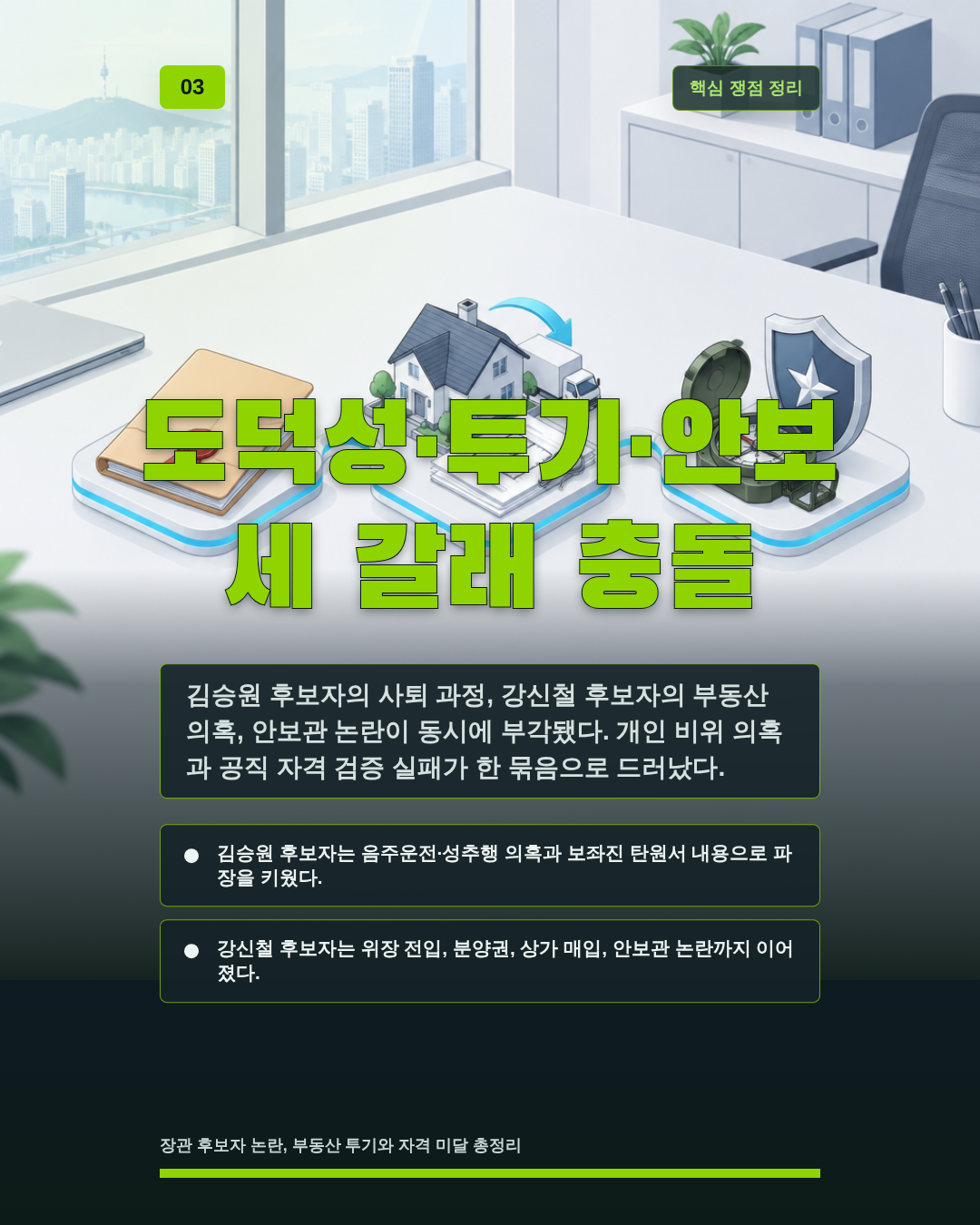 도덕성·투기·안보 세 갈래 충돌