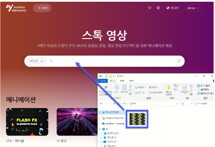 이미지 또는 비디오 파일 을 VisualSearch 상자에 넣기
