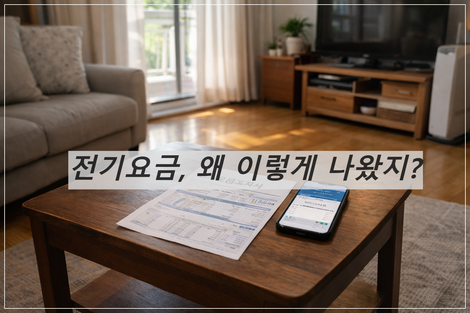 집안풍경과 테이블위 전기 요금고지서