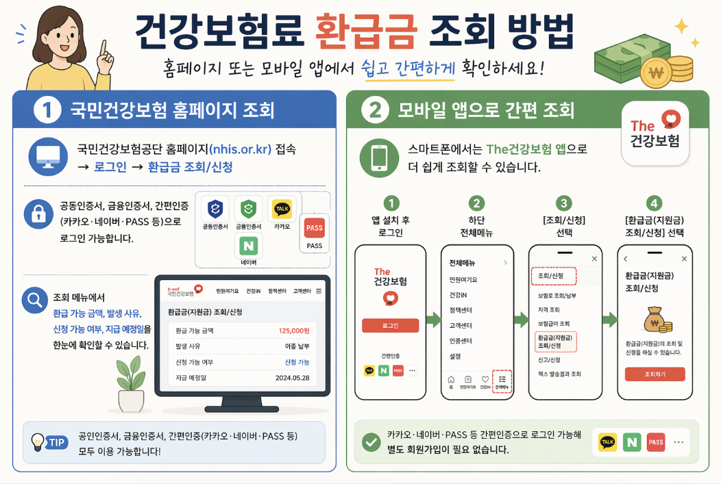 건강보험료 환급금 조회 신청 방법 모바일 앱 확인 인포그래픽