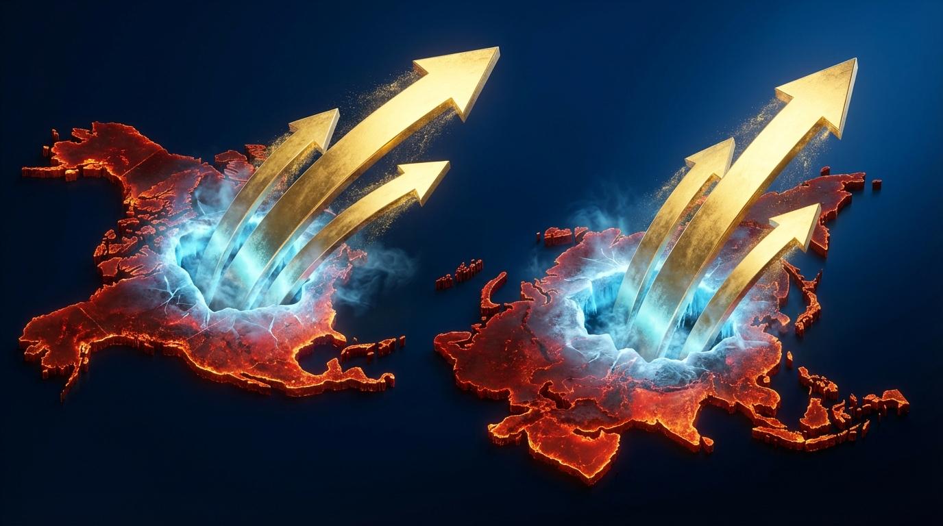 글로벌 주식 펀드의 대규모 자금 유출과 북미/아시아 시장의 위기 시각화 (Visualization of massive global equity fund outflows and crisis in NA/Asia markets)