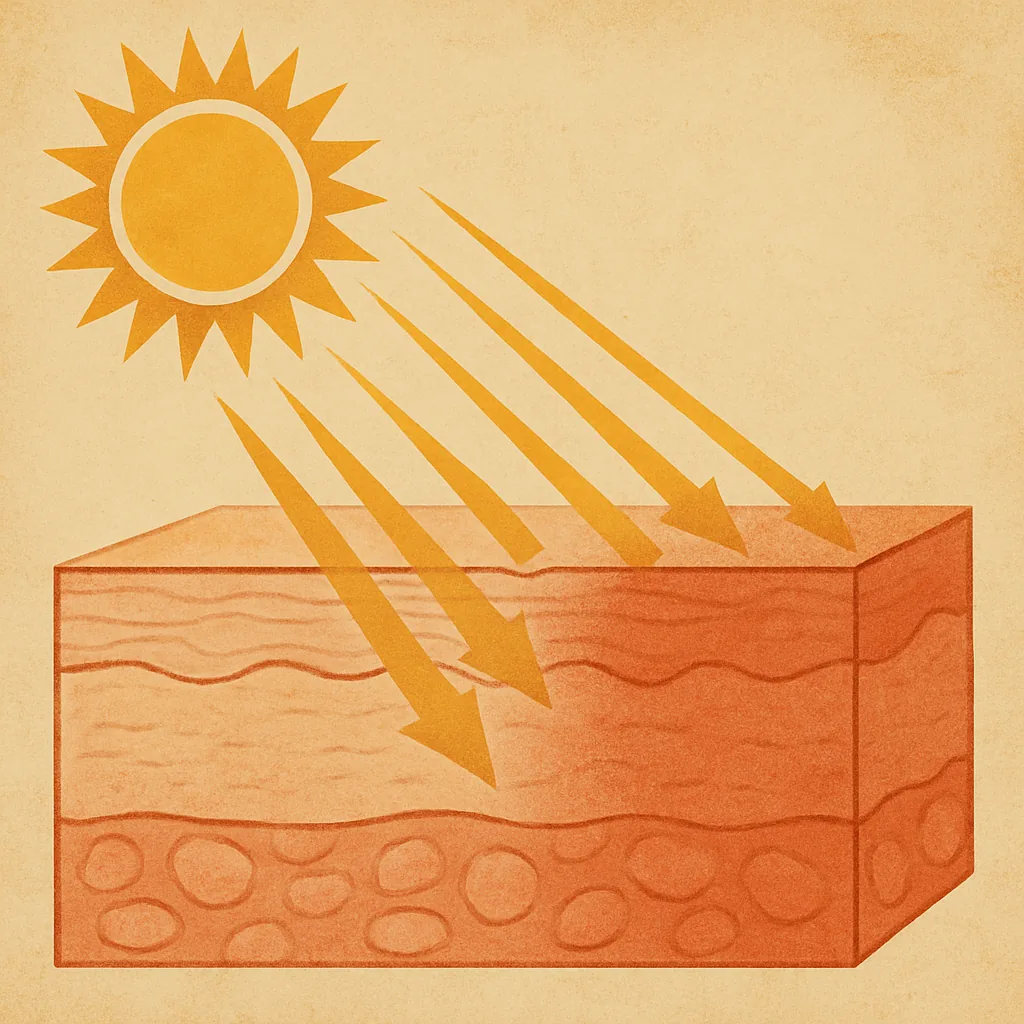 피부가-자외선에-노출되며-표피와-진피층에-손상이-발생하고-붉게-타는-과정을-단면으로-표현한-일러스트