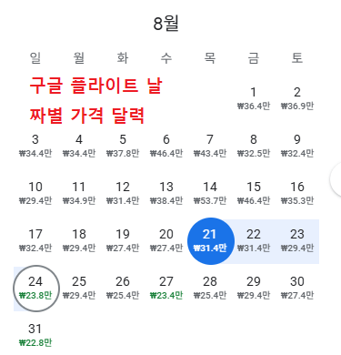 국제 항공권 구글플라이트 