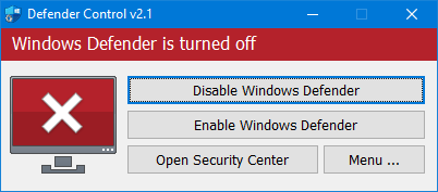 Defender Control 2.1 off