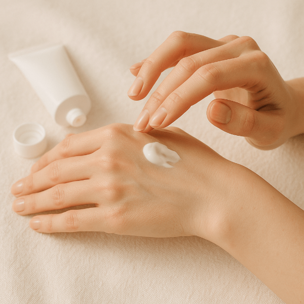 손톱 보습을 위해 핸드크림을 바르는 모습