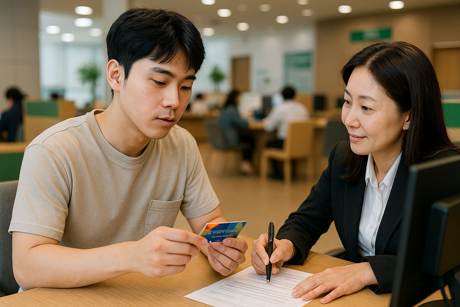 청년이 지역화폐를 신청하며 상담하는 모습