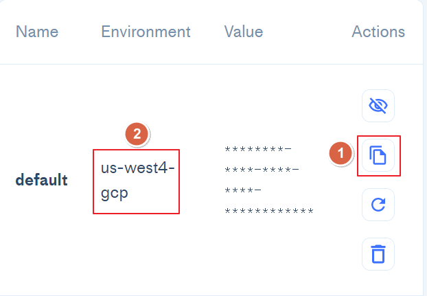 첫째 pinecone api key 복사하기 둘째 Environment 복사