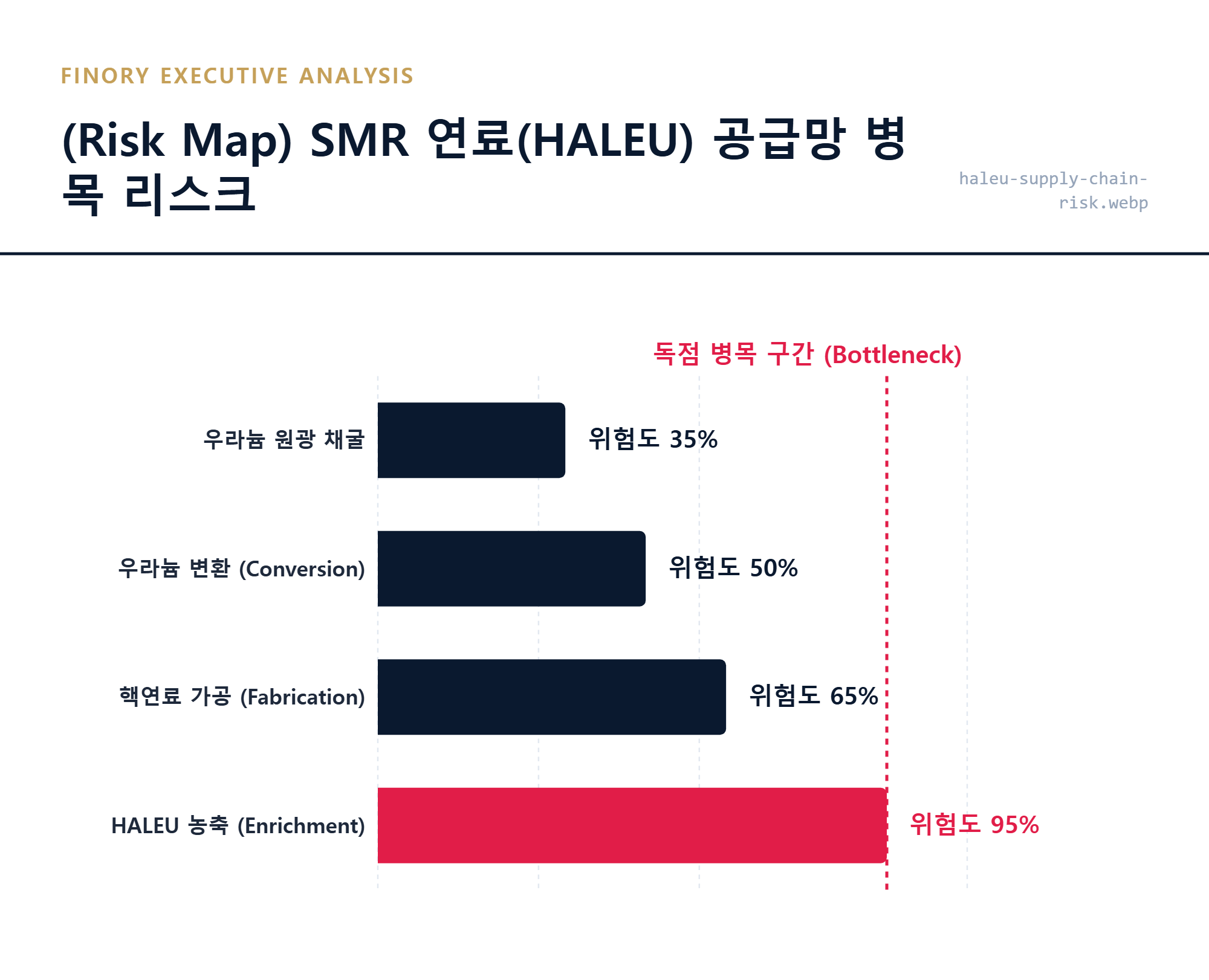 HALEU 공급망: SMR 연료인 고농축 저농축 우라늄의 지정학적 의존도 및 공급망 리스크 포인트 도식화 by Finory