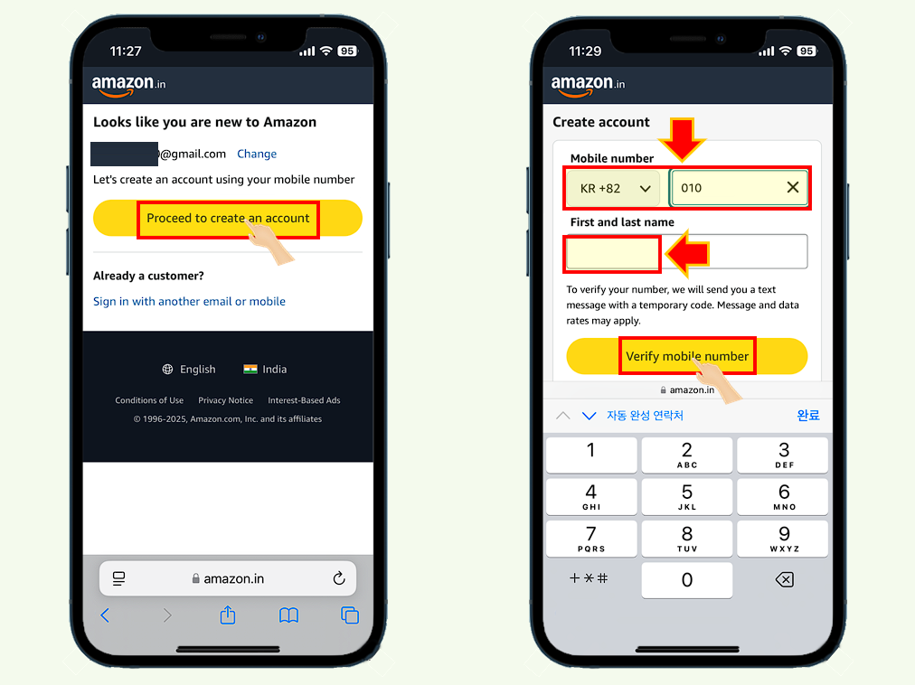 amazon 신규 가입 정보 입력하세요.