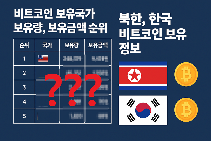 비트코인 보유국가 보유량, 보유금액 순위, 북한, 한국 비트코인 보유 정보