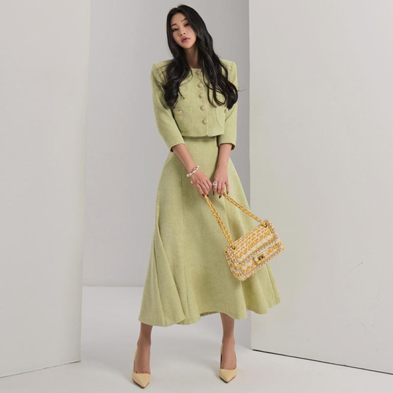 딘트 프렐 트위드 자켓 스커트 투피스 세트 D4630