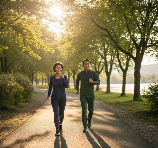 관절에 무리 가지 않는 걷기 운동을 하는 모습