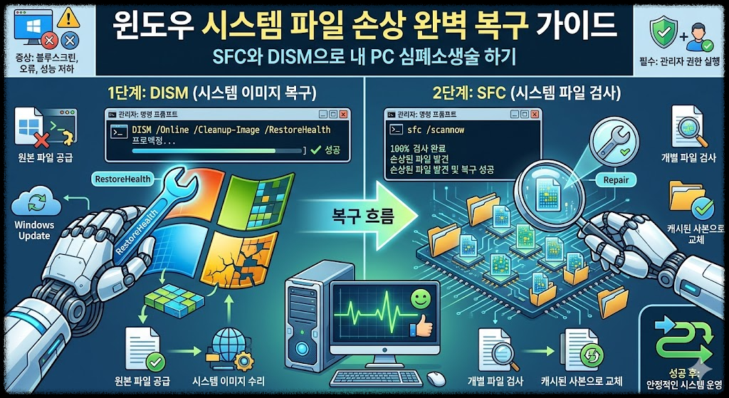 윈도우 시스템 파일 손상 완벽 복구 가이드 : SFC와 DISM으로 내 PC 심폐소생술 하기