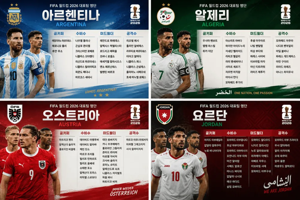 2026 FIFA 북중미 월드컵 J조 4개국 대표팀 공식 명단
