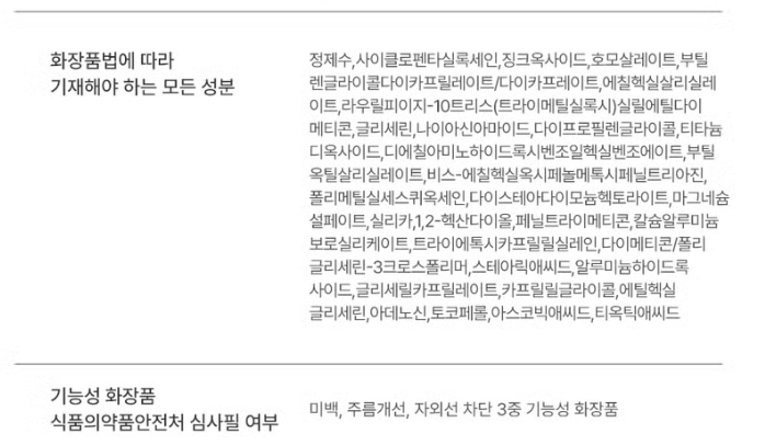 다이소선크림의 전성분
승인받은 기능과 성분이 적혀있다.