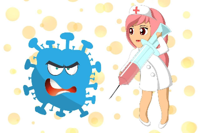 바이러스에 주사를 놓은 간호원 그림