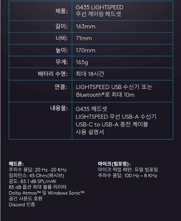 로지텍 G435 스펙