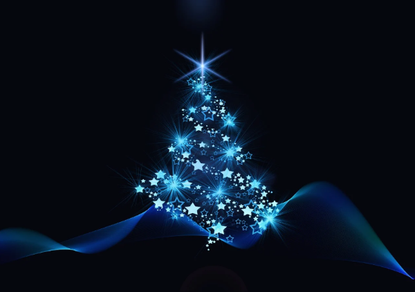 반짝이는 별들로 만들어진 크리스마스 트리의 모습