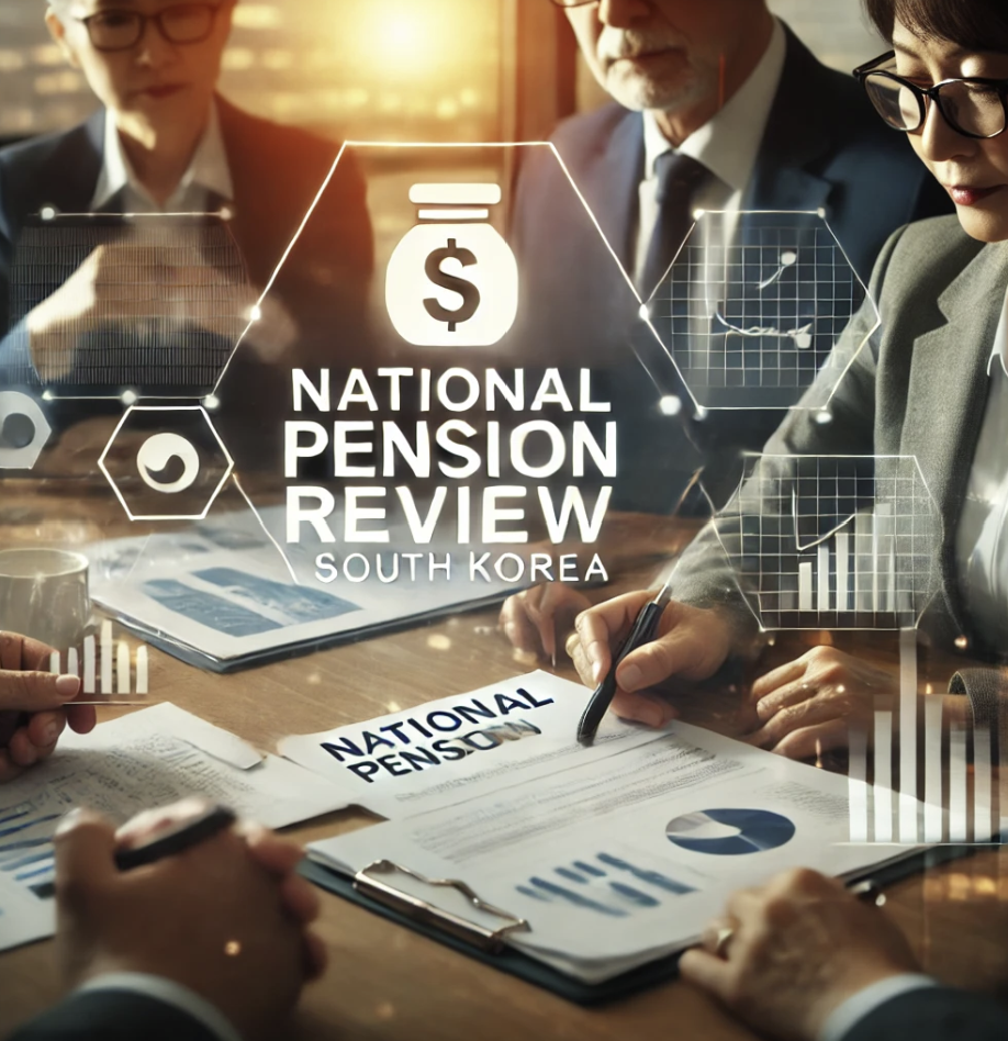 국민연금 관련 서류를 검토하고 있는 사람들.