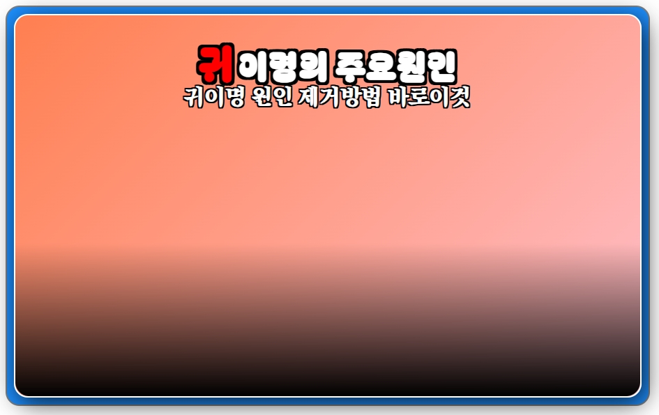 귀이명 주요원인 바로 이것