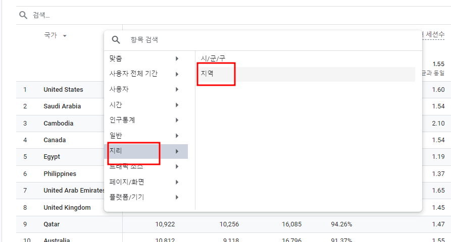 ga4 국가별 데이터