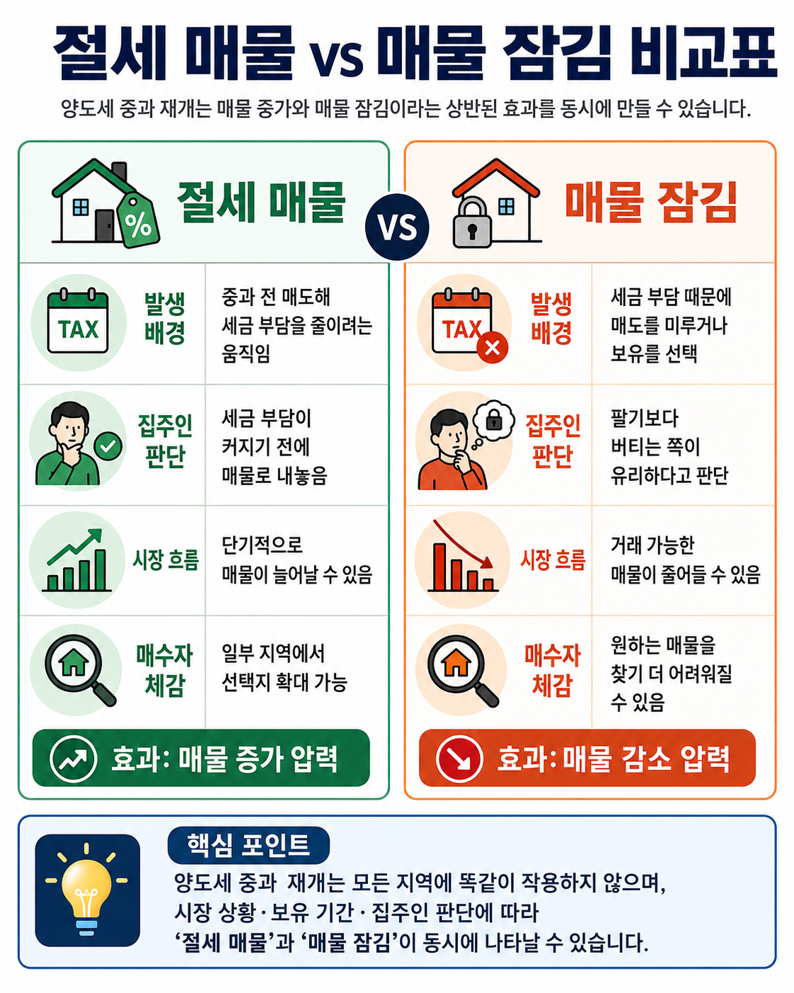 절세 매물과 매물 잠김 비교표