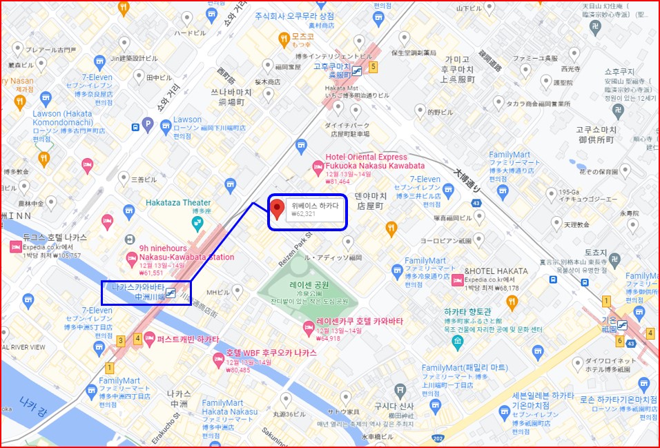 위베이스 하카타 게스트하우스 약도