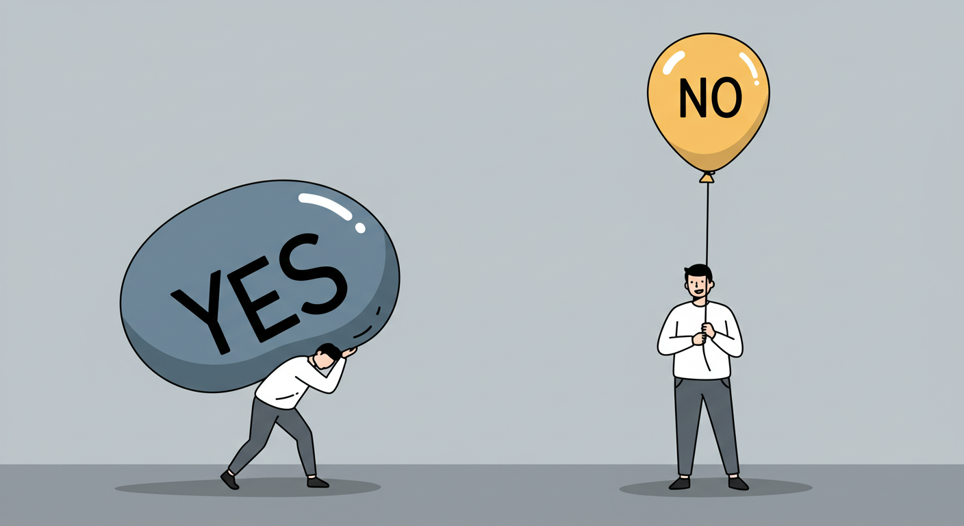 Yes또는 No 라고 말한 사람의 마음상태를 표현한 이미지