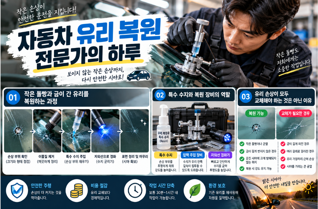 자동차 유리 복원 전문가의 하루