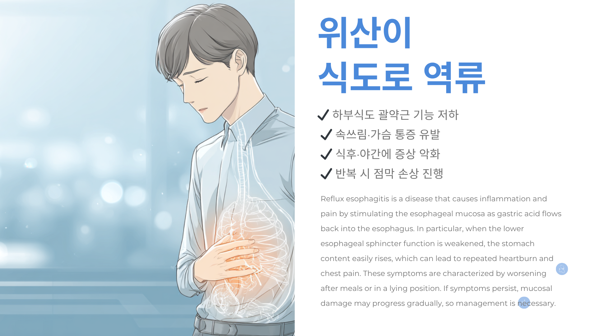 역류성 식도염이 진행되어 식도염, 바렛 식도, 식도암으로 이어지는 과정