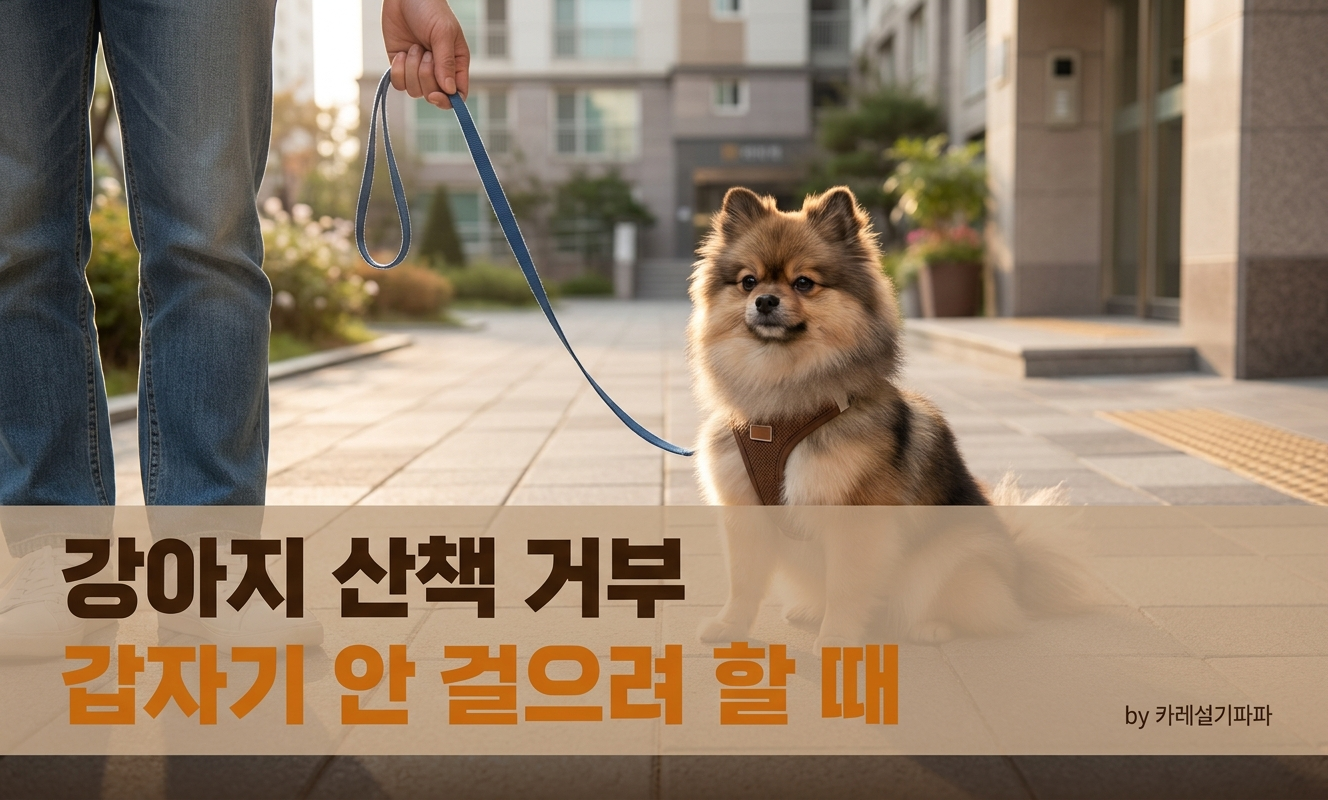 현관 앞에서 멈춘 포메라니안