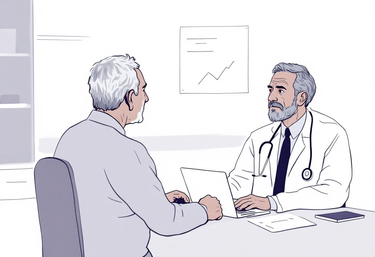 병원에서 의사에게 진료 받는 할아버지