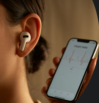 에어팟 끼고 있는 여성의 모습