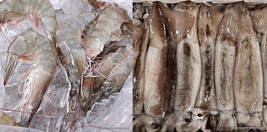 맛있는 오징어 튀김&#44; 새우 튀김에 들어갈 새우와 오징어 사진
