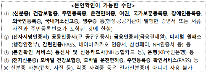 보건복지부 보도자료 - 본인확인이 가능한 수단