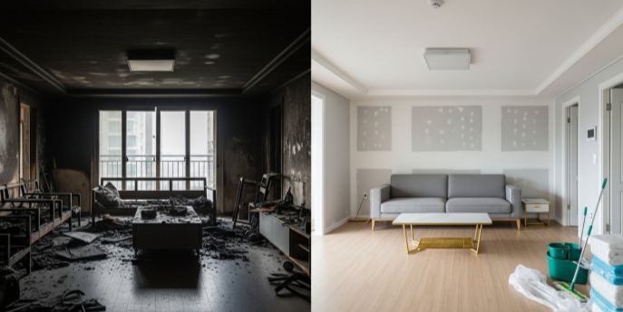 빌라 화재 청소중