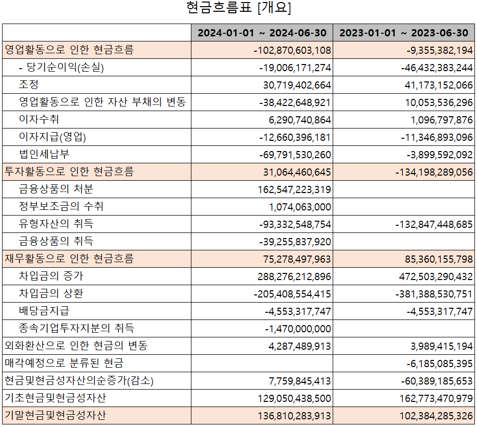 솔루스첨단소재 - 현금흐름표