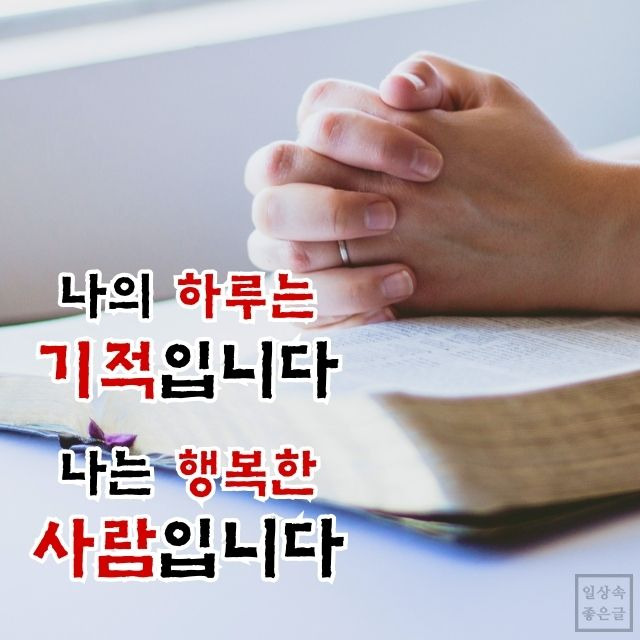 기도하는 두 손과 성경 위에 쓰여진 ‘나의 하루는 기적입니다’라는 문구