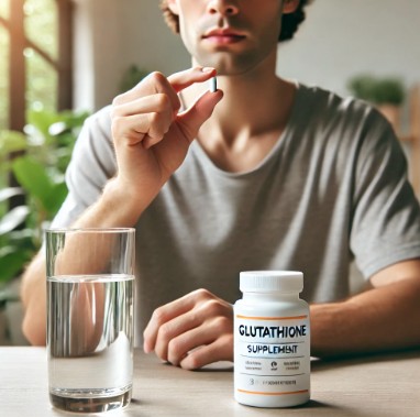 글루타치온을 챙겨먹는 사람의 모습