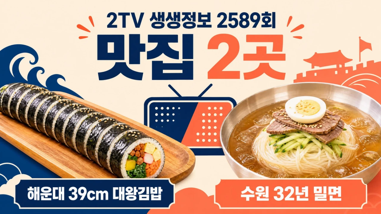 2TV 생생정보 2589회 해운대 39cm 대왕김밥과 수원 32년 밀면 안내
