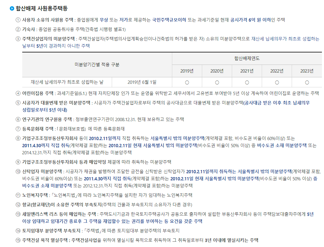 종합부동산세(종부세) 합산배제주택(임대주택, 사원용주택등)