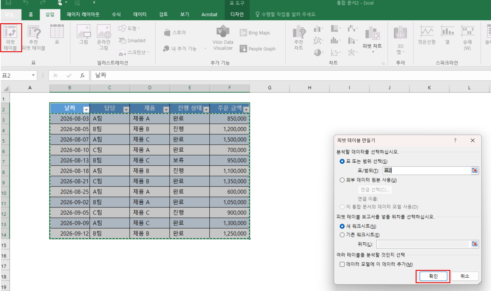 피벗테이블 설명