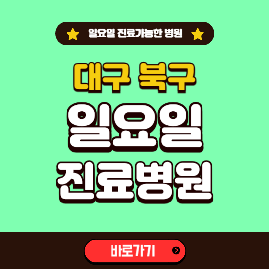 대구 북구 일요일 진료 가능한 병원 ❘ 주말 문여는 곳 총정리 (소아과, 내과, 안과, 치과, 피부과, 정형외과, 산부인과)