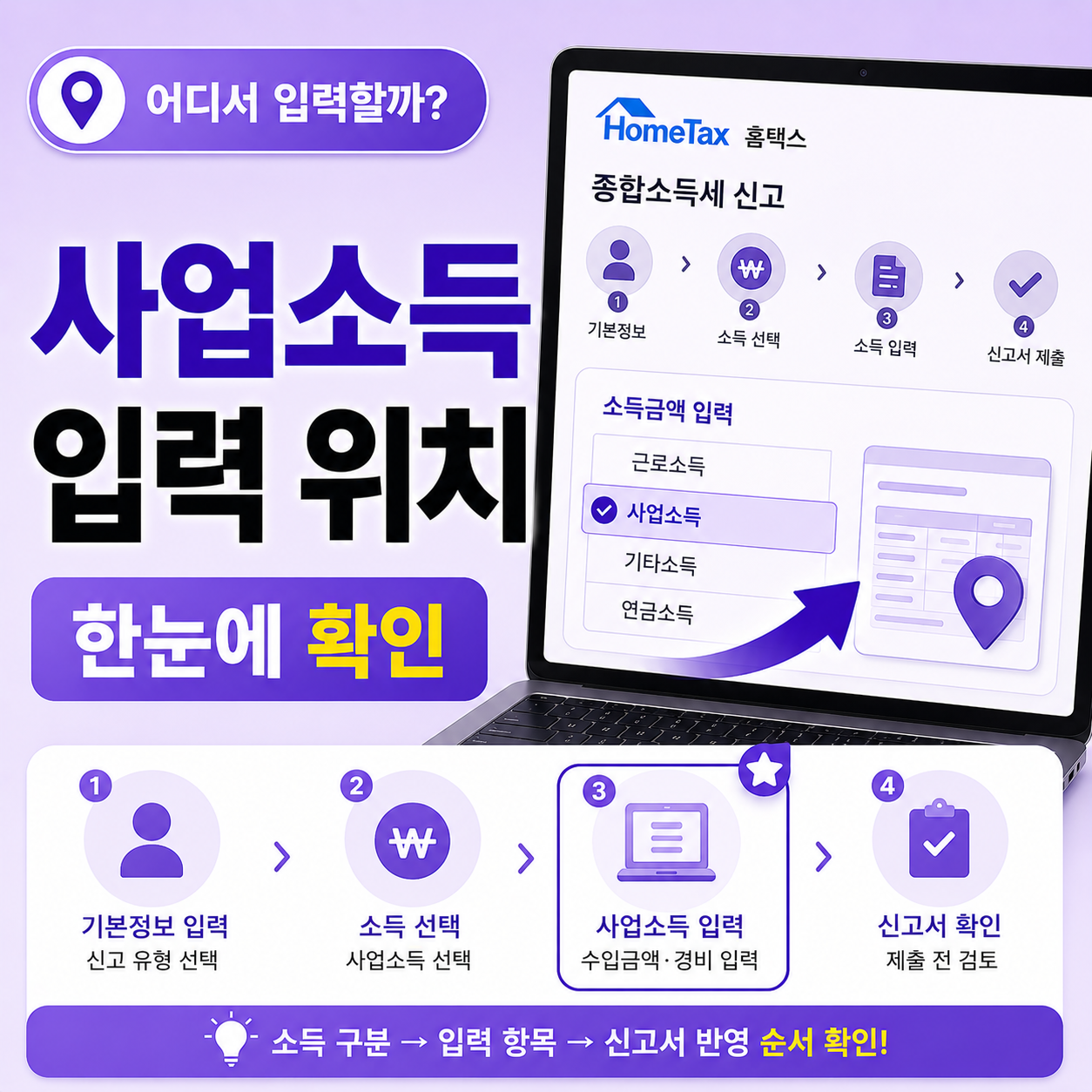 홈택스 종합소득세 사업소득 입력 위치 확인 순서
