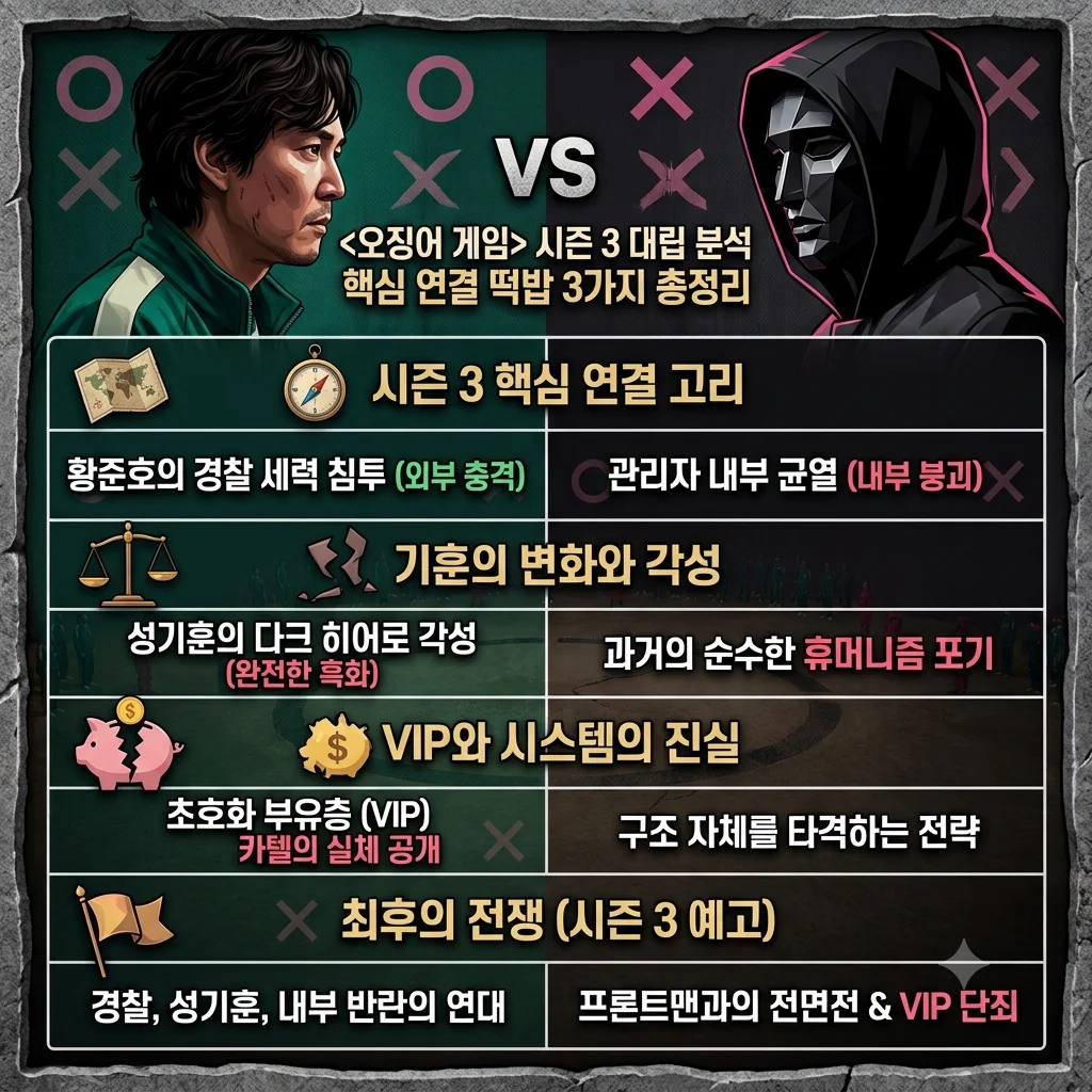 오징어 게임 시즌 2 결말 속 시즌 3 연결 3대 떡밥 및 전면전 복선 분석