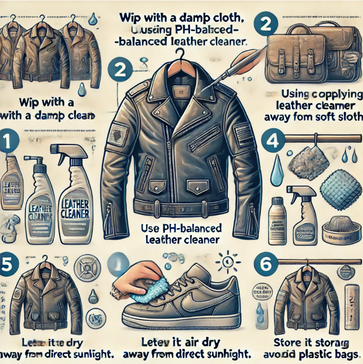 가죽자켓 세탁법과 관리법 관련 사진 (세탁기 사용 여부, 드라이 클리닝)