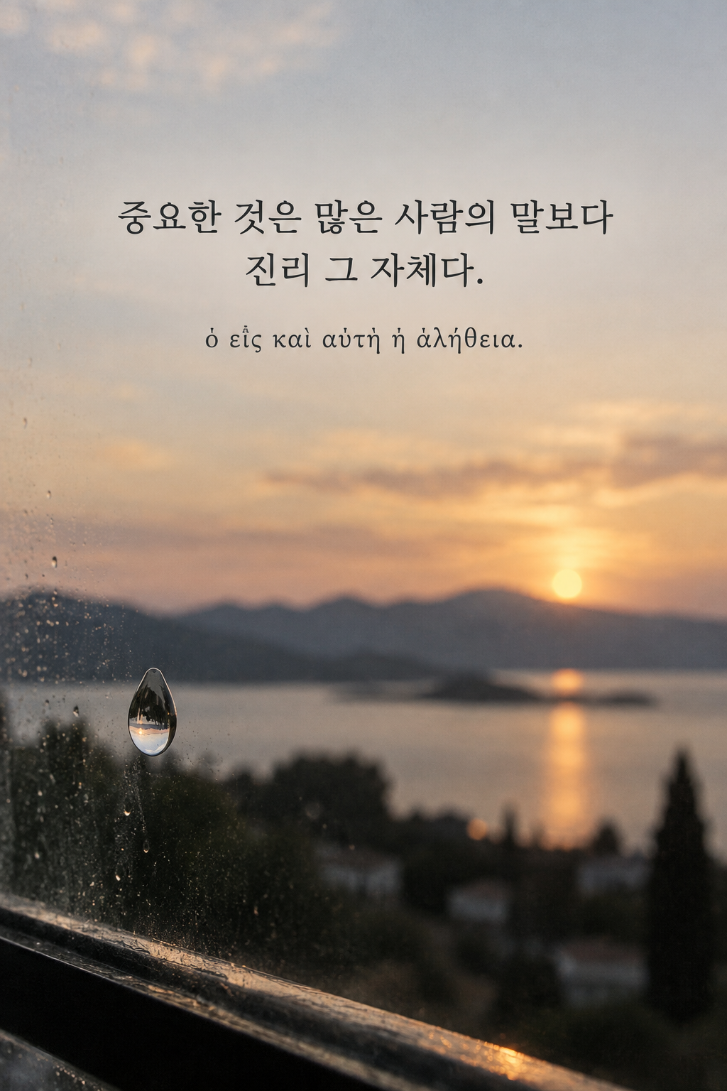 소크라테스 명언 25 &mdash; 중요한 것은 많은 사람의 말보다 진리 그 자체다. &mdash; 맑은 물 한 방울이 맺힌 유리